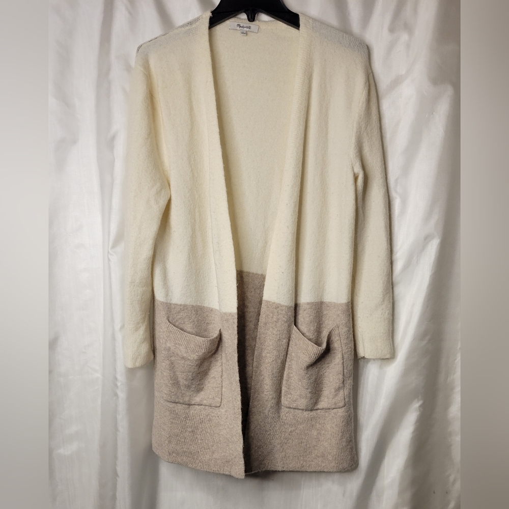 Madewell Two-Tone Cream and Beige Open-Front Cardigan